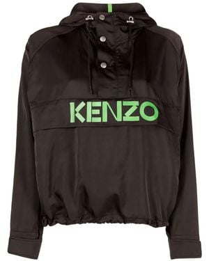 KENZO Logo Print Hooded Jacket - Black