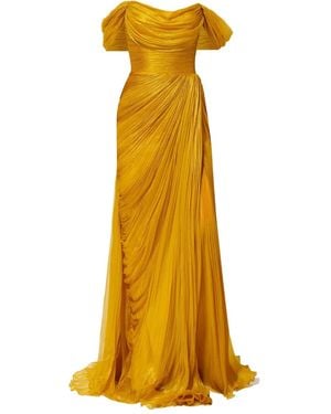 IRIS SERBAN Pleated Off-Shoulder Dress - Yellow