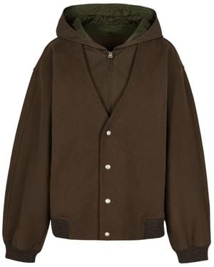 CROQUIS Mock-Layer V-Neck Hooded Jacket - Brown
