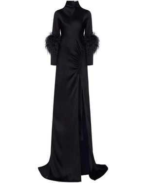 LAPOINTE Feather gathered-detail long dress - Negro