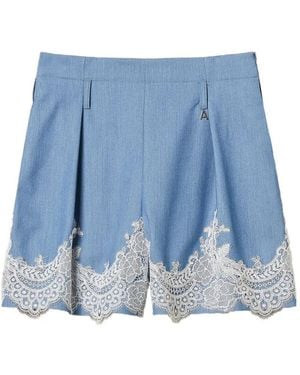 Twinset Lace-Detail Belted Short - Blue