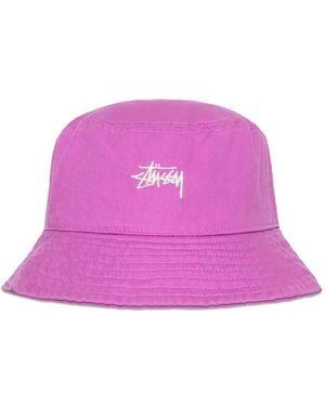 Stussy Embroidered-Logo Bucket Hat - Pink