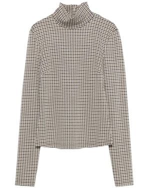 Patrizia Pepe Micro-Check High-Neck Top - Grey