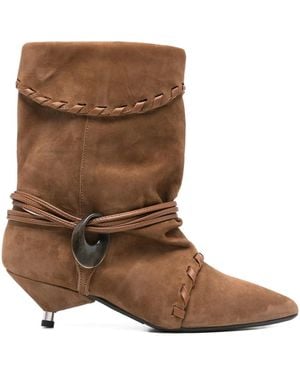 GISÉL MOIRÉ Ariel Braided Buckle Boots - Brown