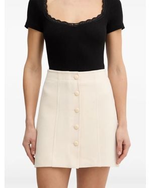 Morgan Button-Up Textured-Finish Mini Skirt - Black