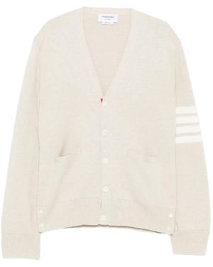 Thom Browne Cardigan En Crêpe De Coton À 4 Bandes Signature - White