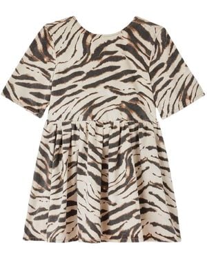 Ganni Zebra-Print Denim Dress - White