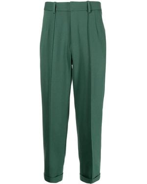 Shiatzy Chen Pressed-Crease Wool Tailored Pants - Green