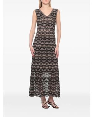 D.exterior Chevron-Knit V-Neck Maxi Dress - Black