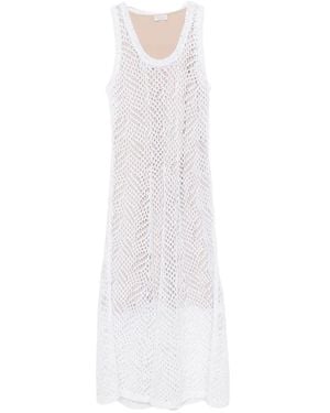Brunello Cucinelli Sequin-Embellished Crochet-Knit Midi Dress - White