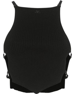 Courreges Ribbed Crop Top - Black