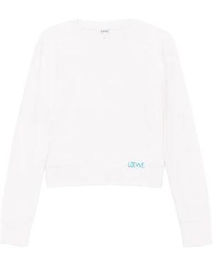 Loewe Embroidered-Logo Wool Sweater - White