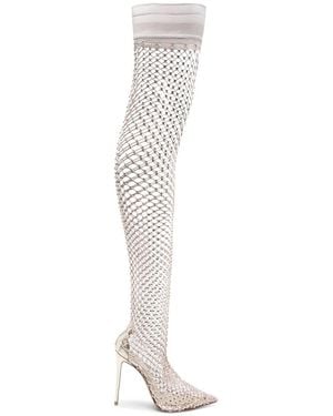 Le Silla Gilda 120Mm Rhinestone Fishnet Boots - White
