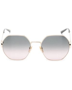 Gucci Interlocking G Crystal-Embellished Geometric-Frame Sunglasses - Metallic