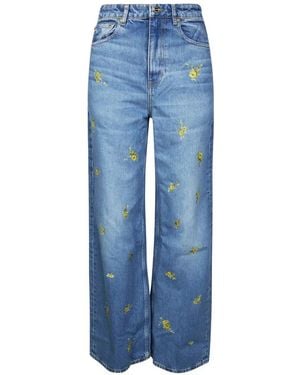 Ganni Lari Floral-Print Jeans - Blue