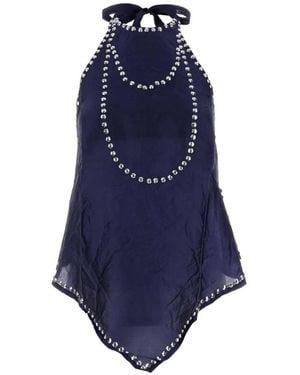 GIMAGUAS Belle Stud-Embellished Halterneck Blouse - Blue