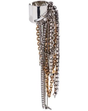 McQueen Banshee Chain-Embellished Wide-Band Ring - White