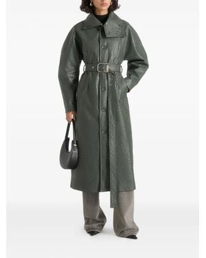 Manière De Voir Leyna Ostrich Hourglass Belted Coat - Grey