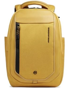 Piquadro Leather-Trim Laptop Backpack - Yellow