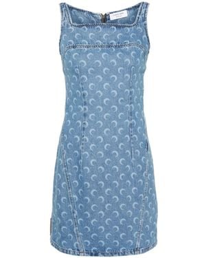 Marine Serre Mini-Jurk Met Maanprint - Blauw
