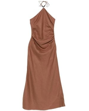 Faithfull the Brand Natalia Halterneck Ruched-Detail Dress - Brown