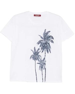 Max Mara Palm-Tree Sequin-Embellished T-Shirt - Blue