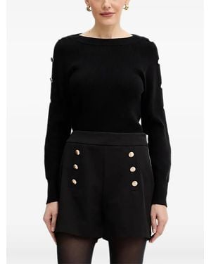 Morgan Button-Embellished Knitted Top - Black