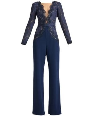 Tadashi Shoji Amaris Lace-Panelled Belted Jumpsuit - Blue