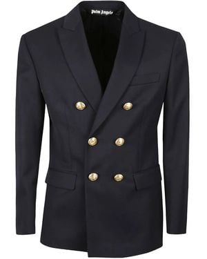 Palm Angels Embroidered Double-Breasted Blazer - Blue