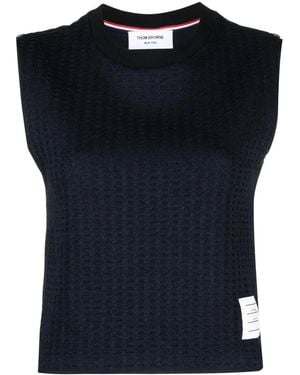 Thom Browne Logo-Patch Jacquard Top - Blue