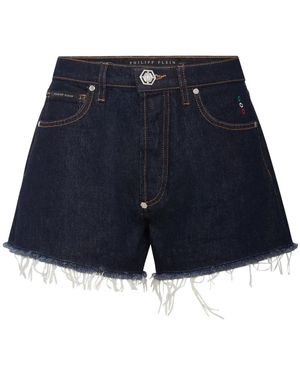 Philipp Plein Logo-Appliquéd Denim Mini Shorts - Blue