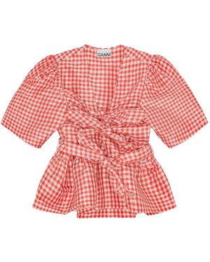Ganni Self-Tie Blouse - Red
