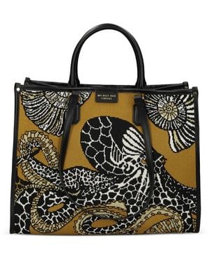 MY BEST BAG Big Atena Sea Creatures Print Tote Bag - Black