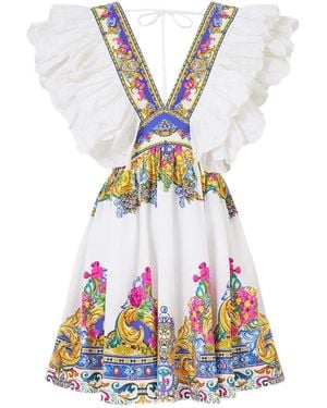 CAMILLA Milla in Sevilla double frill sleeve printed mini dress - Weiß