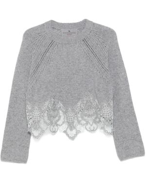 Ermanno Scervino Lace-Trimmed Cashmere Jumper - Grey