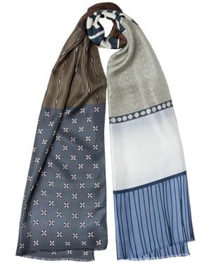 Elizabetta Atri Mixed-Print Silk Scarf - Blue