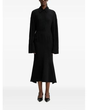 Sportmax Shirt-Collar Flared Midi Dress - Black