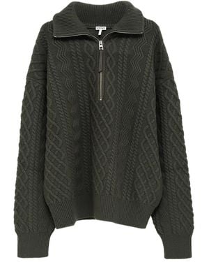 Loewe Cable-Knit Half-Zip Sweater - Black