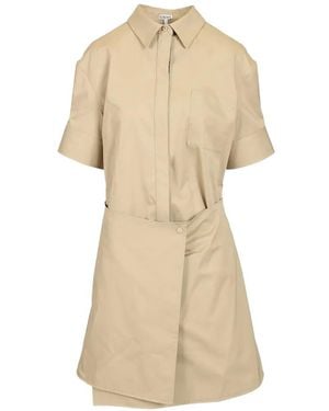 Loewe Check-Trim Wrap Mini Dress - Natural