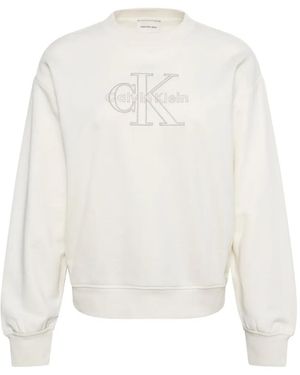 Calvin Klein Logo-Embroidered Crew-Neck Sweatshirt - White