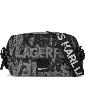 KARL LAGERFELD Logo-Print Denim Camera Bag - Black
