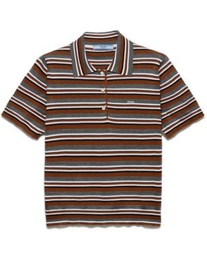 Prada Short-Sleeved Striped Cotton Polo Shirt - Brown