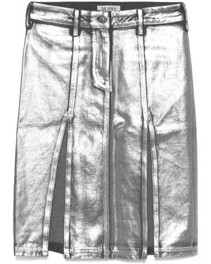 The Attico Coated Denim Midi Skirt - Gray