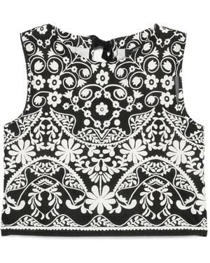 Weekend by Maxmara Fanale Floral-Print Cropped Top - Black