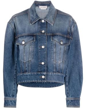 McQueen クロップド デニムジャケット - ブルー
