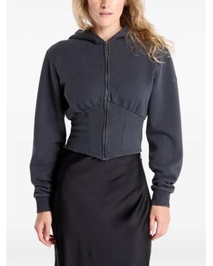 Guess Corset-Style Zip-Up Cotton Hoodie - Blue