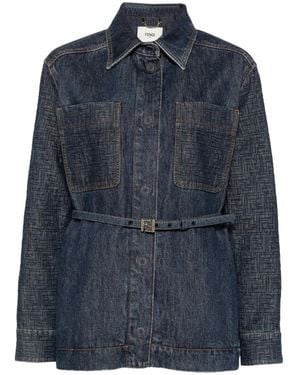 Fendi Ff-Logo Belted Jacket - Blue