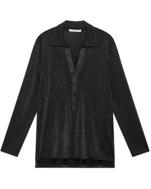 Maliparmi Glitter-Effect Polo Top - Black