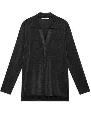 Maliparmi Glitter-Effect Polo Top - Black
