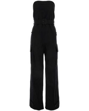 Saint Laurent Strapless Belted Cotton Jumpsuit - Blue